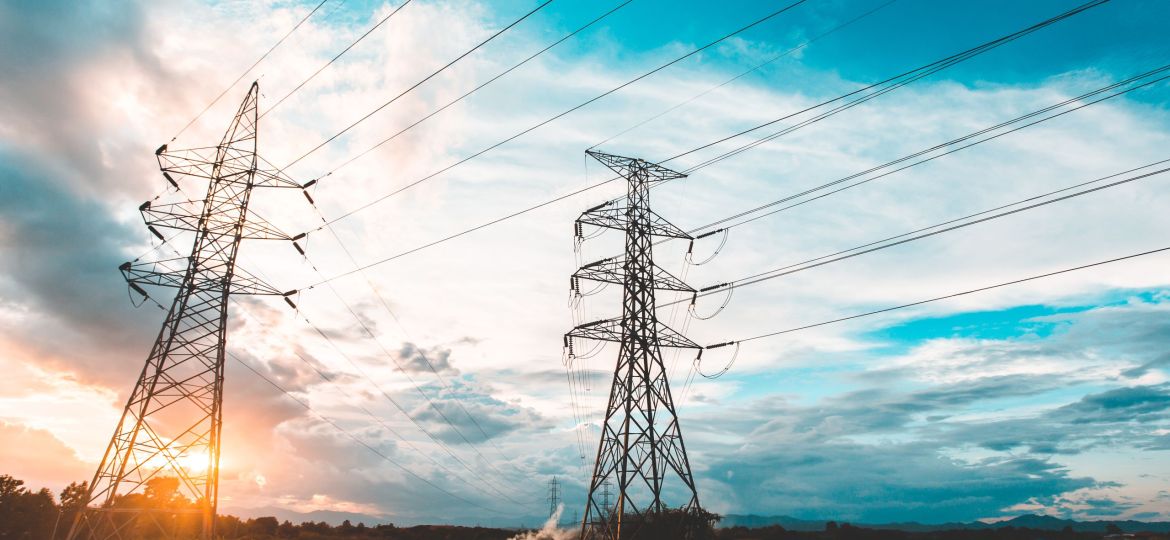 silhouette of high voltage electrical pole structure